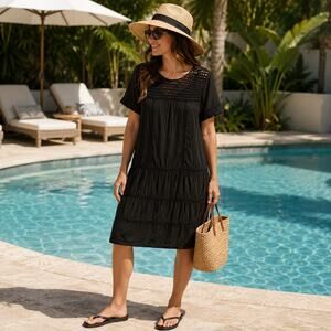 Second Female Lace Yoke Tiered Black Grape Dress Sz M Contemporary Resort Wear